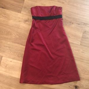 Maroon and black A-line midi cocktail dress